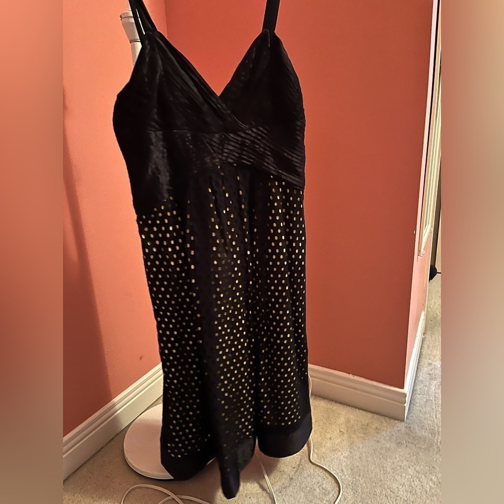 BEDO 100% cotton black and yellow large A-line dress. fits small.